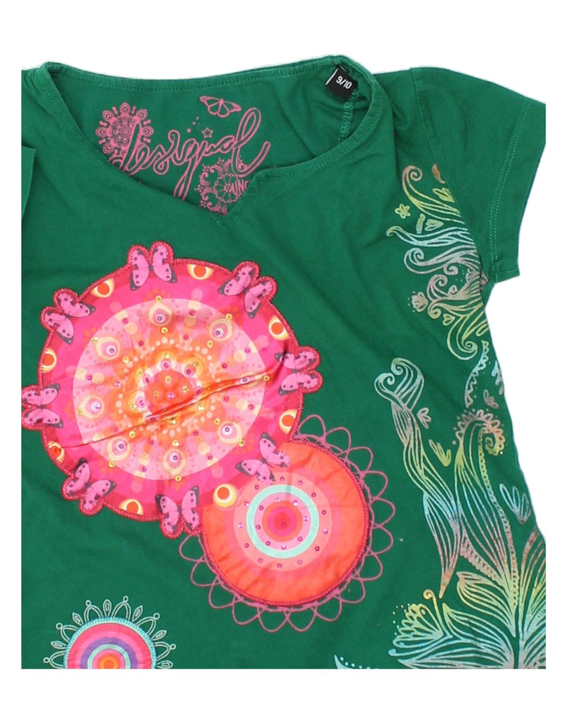 DESIGUAL Girls Graphic Tunic Top 9-10 Years Green Floral | Vintage Desigual | Thrift | Second-Hand Desigual | Used Clothing | Messina Hembry 