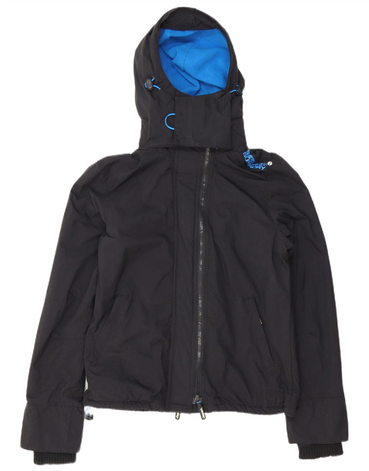 SUPERDRY Womens Windcheater Hooded Windbreaker Jacket UK 14 Large Black