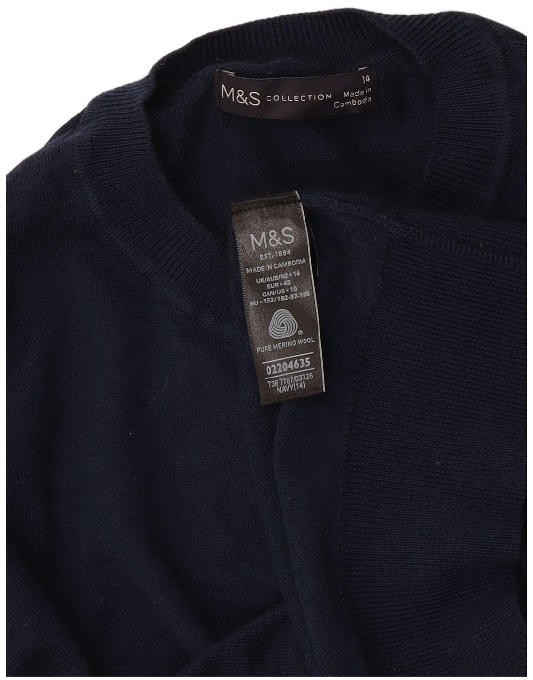 Marks & Spencer Womens Crop Cardigan Sweater UK 14 Medium Navy Blue Wool