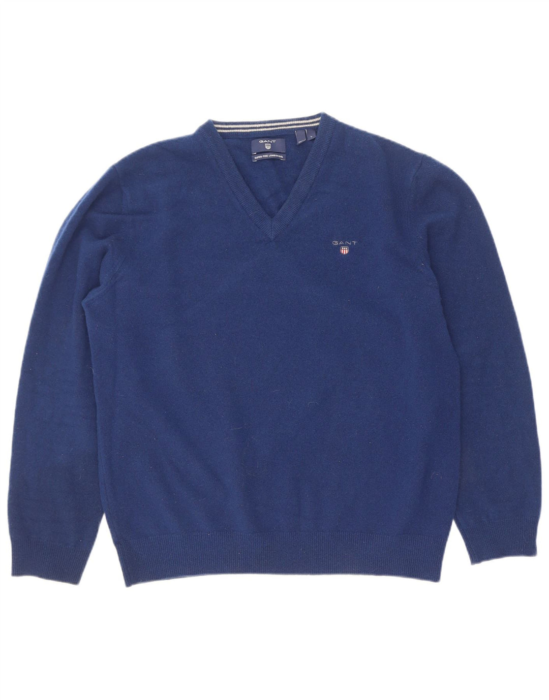 Gant Womens V-Neck Jumper Sweater UK 14 Large Blue Lambswool