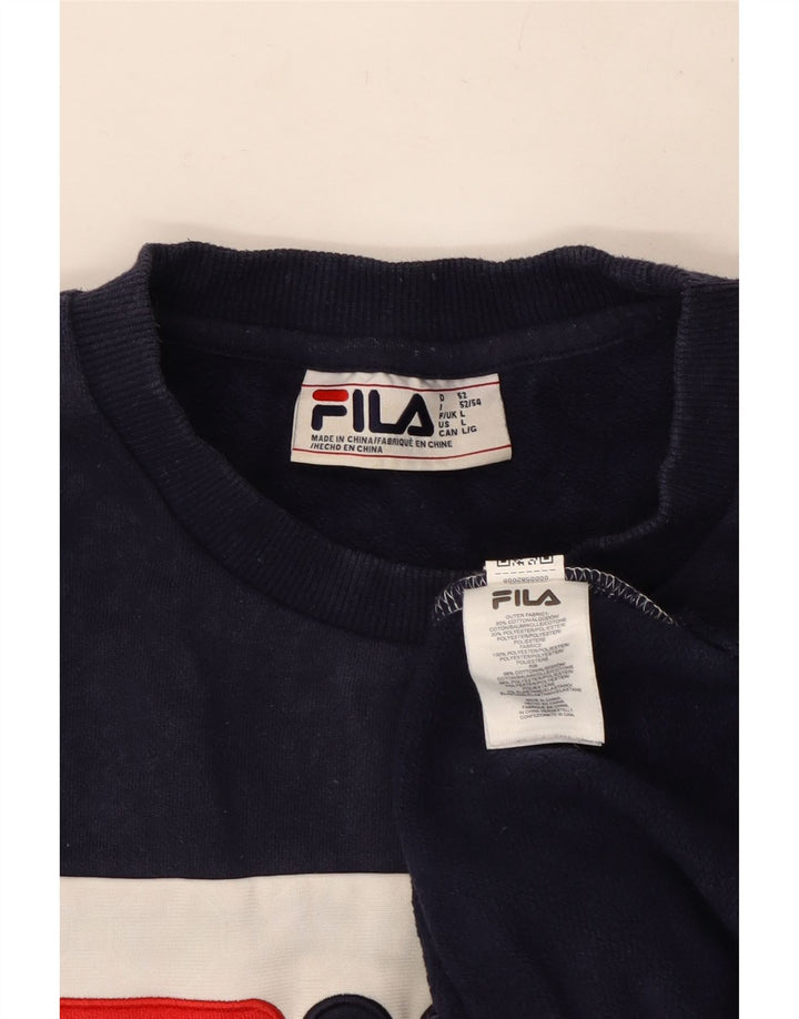 Fila Mens Graphic Sweatshirt Jumper Large Navy Blue Colourblock Cotton