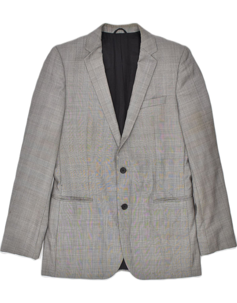 HUGO BOSS Mens 2 Button Blazer Jacket UK 40 Large Grey Check Wool | Vintage | Thrift | Second-Hand | Used Clothing | Messina Hembry 