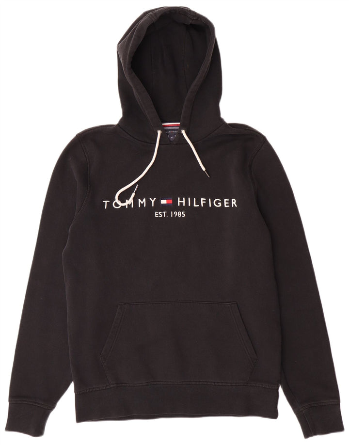 TOMMY HILFIGER Mens Graphic Hoodie Jumper Medium Black Cotton