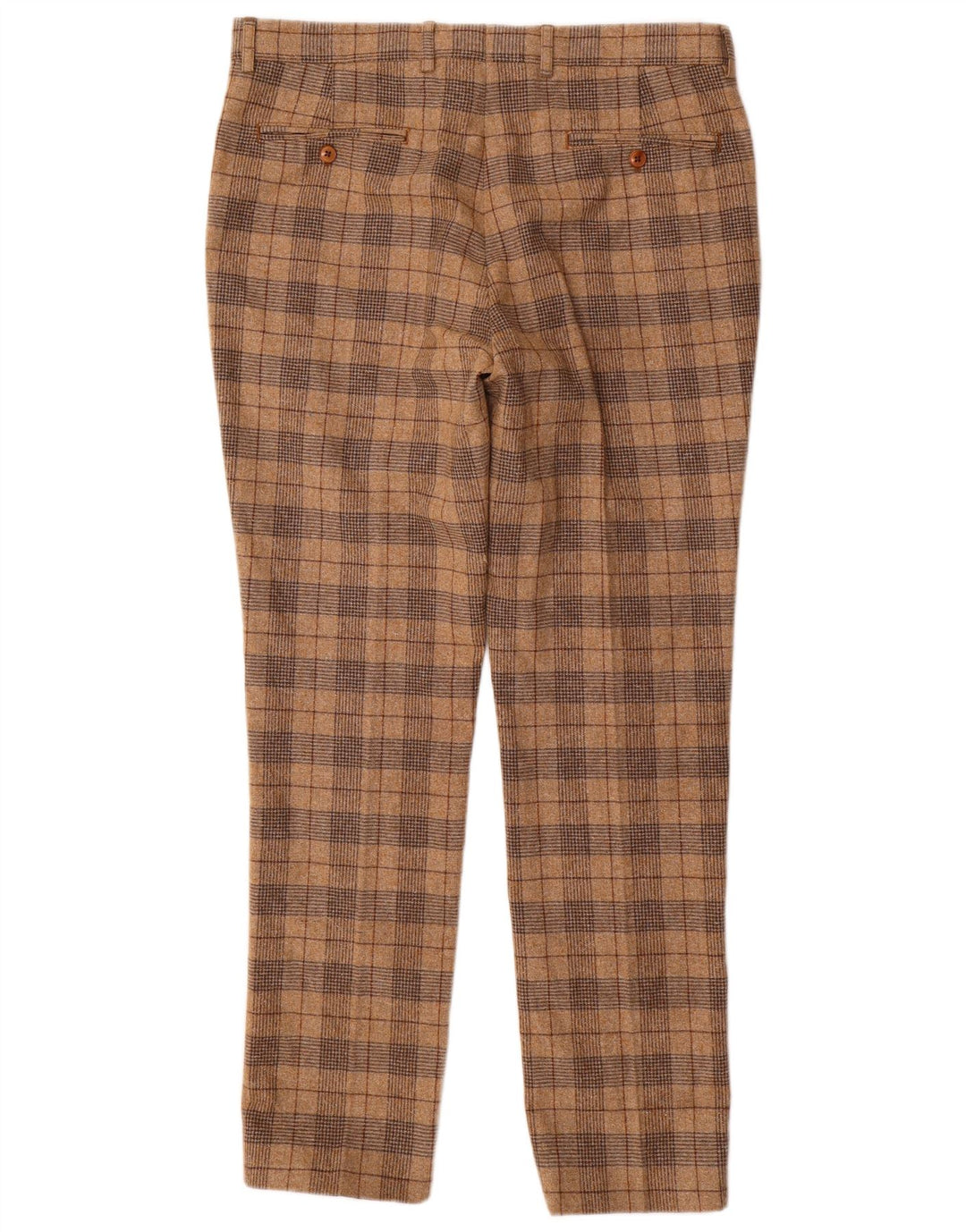 Guide London Womens Slim Chino Trousers W34 L32 Beige Check Wool