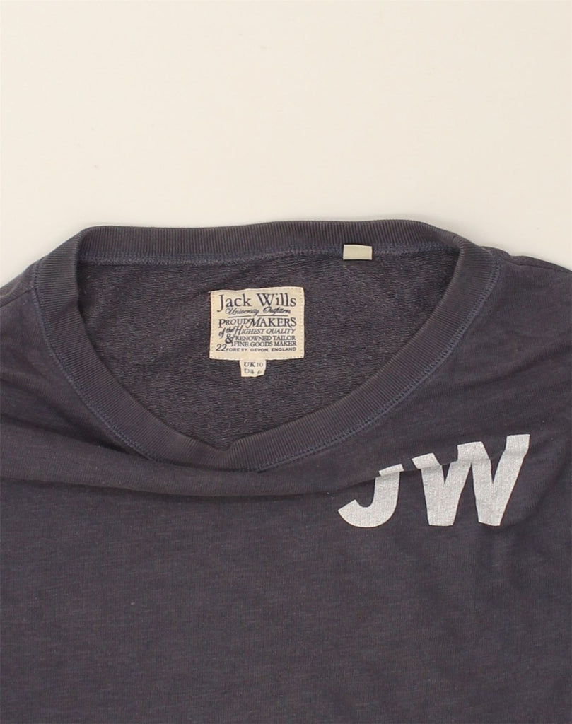 JACK WILLS Womens Graphic Sweatshirt Jumper UK 10 Small Grey Cotton | Vintage Jack Wills | Thrift | Second-Hand Jack Wills | Used Clothing | Messina Hembry 