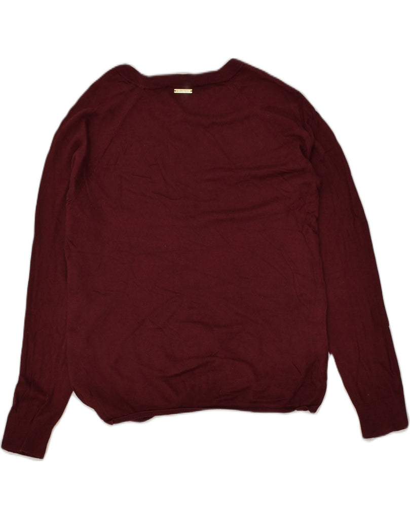 MICHAEL KORS Womens Boat Neck Jumper Sweater UK 14 Medium Burgundy Cotton | Vintage Michael Kors | Thrift | Second-Hand Michael Kors | Used Clothing | Messina Hembry 