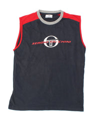 SERGIO TACCHINI Mens Graphic Vest Top Large Navy Blue Colourblock Cotton