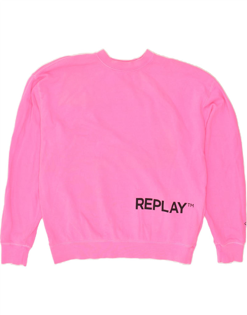 REPLAY Mens Graphic Sweatshirt Jumper Large Pink Cotton | Vintage Replay | Thrift | Second-Hand Replay | Used Clothing | Messina Hembry 