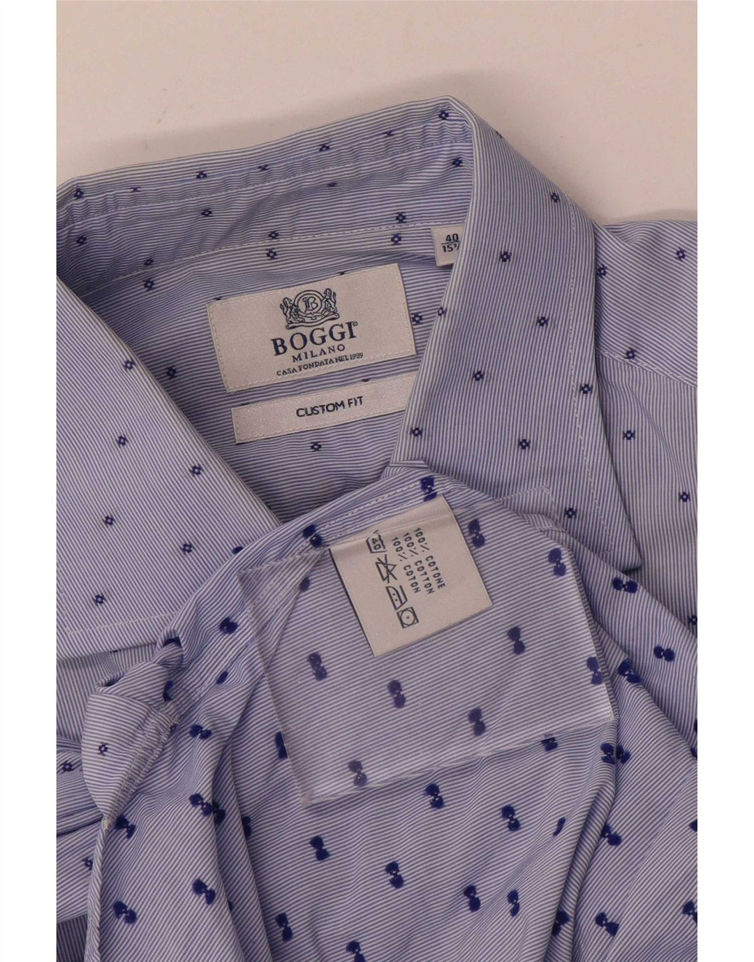 Boggi Mens Custom Fit Shirt Size 40 15 3/4 Medium Blue Pinstripe