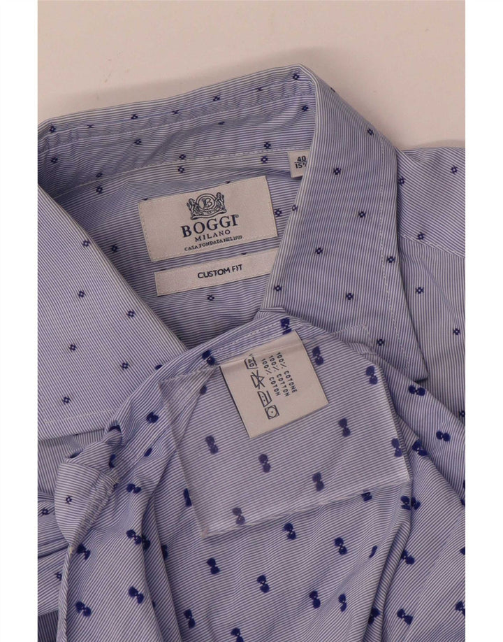 Boggi Mens Custom Fit Shirt Size 40 15 3/4 Medium Blue Pinstripe