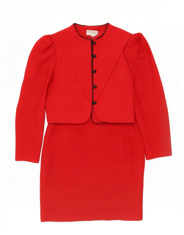 Vintage Womens 5 Button 2 Piece Skirt Set UK 12 Medium W28 Red Polyester