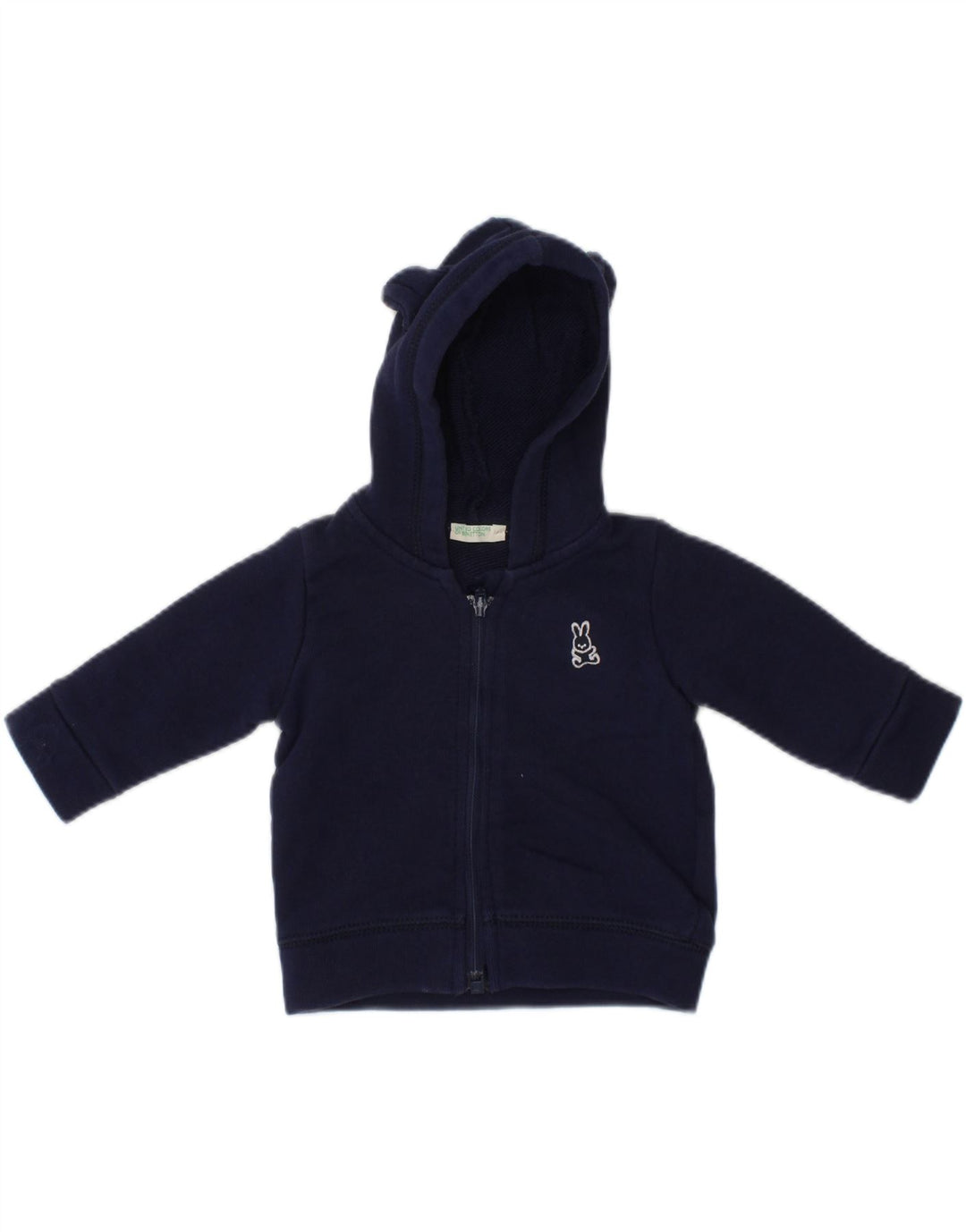 BENETTON Baby Boys Zip Hoodie Sweater 0-3 Months Navy Blue Cotton