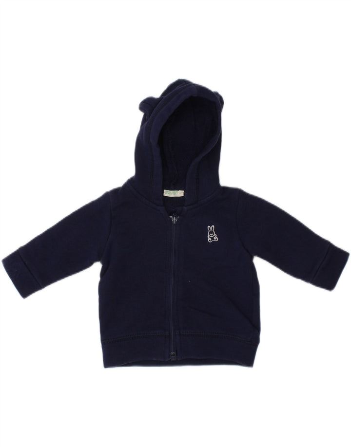 BENETTON Baby Boys Zip Hoodie Sweater 0-3 Months Navy Blue Cotton