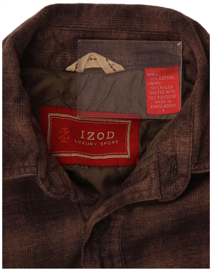 IZOD Mens Lumberjack Flannel Shirt Small Brown Check Cotton