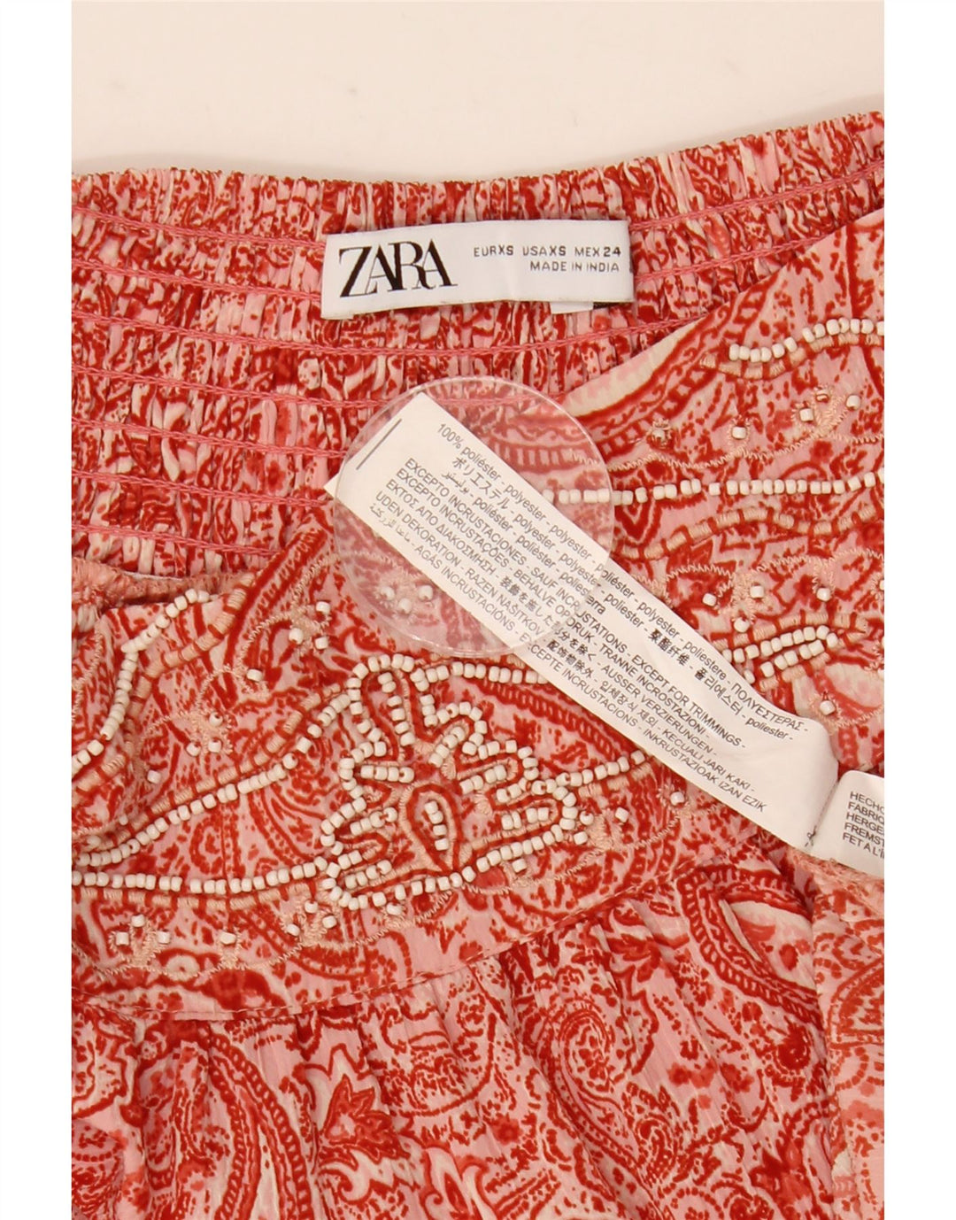 Zara Womens Gypsy Skirt XS W24 Red Paisley Polyester