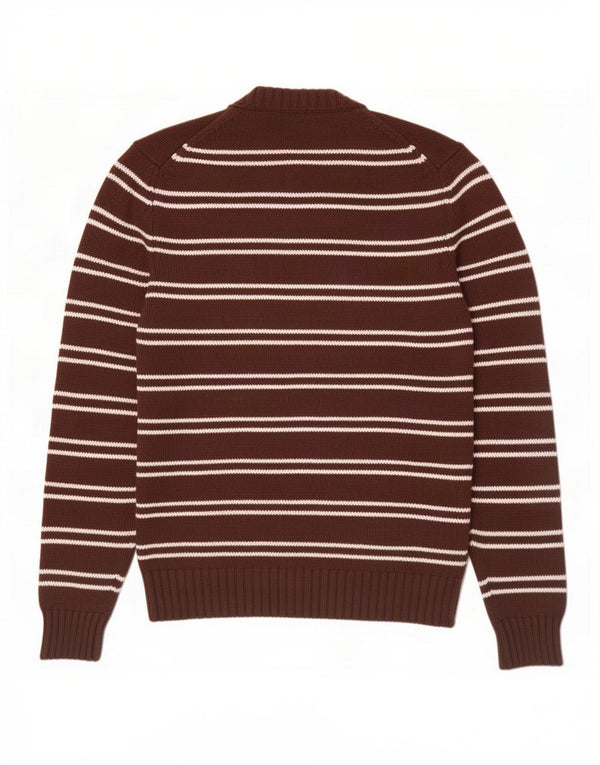 Zara Mens Crew Neck Jumper Sweater Medium Brown Striped Cotton