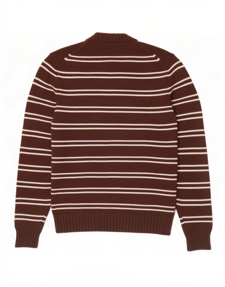 Zara Mens Crew Neck Jumper Sweater Medium Brown Striped Cotton