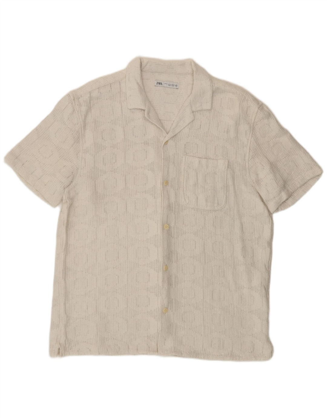 Zara Mens Short Sleeve Shirt XL White Geometric Cotton