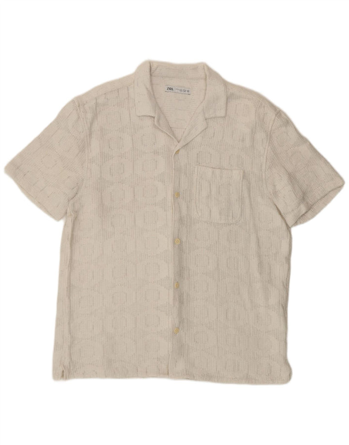 Zara Mens Short Sleeve Shirt XL White Geometric Cotton