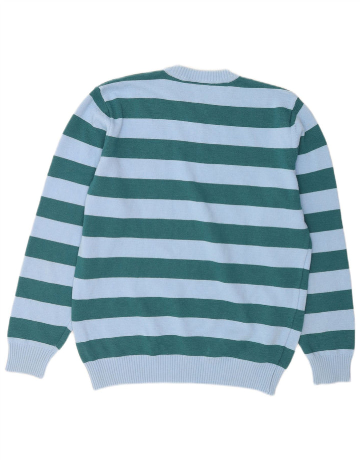 Lacoste Mens Crew Neck Jumper Sweater Size 4 Medium Blue Striped Wool