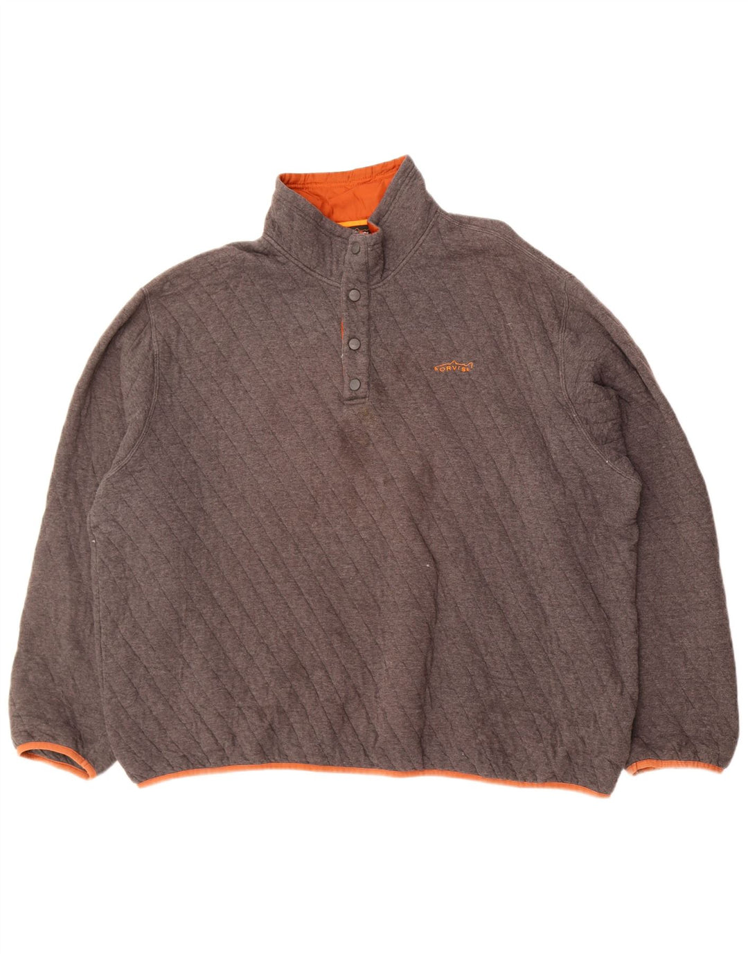 Orvis Mens Button Neck Sweatshirt Jumper 2XL Grey Cotton