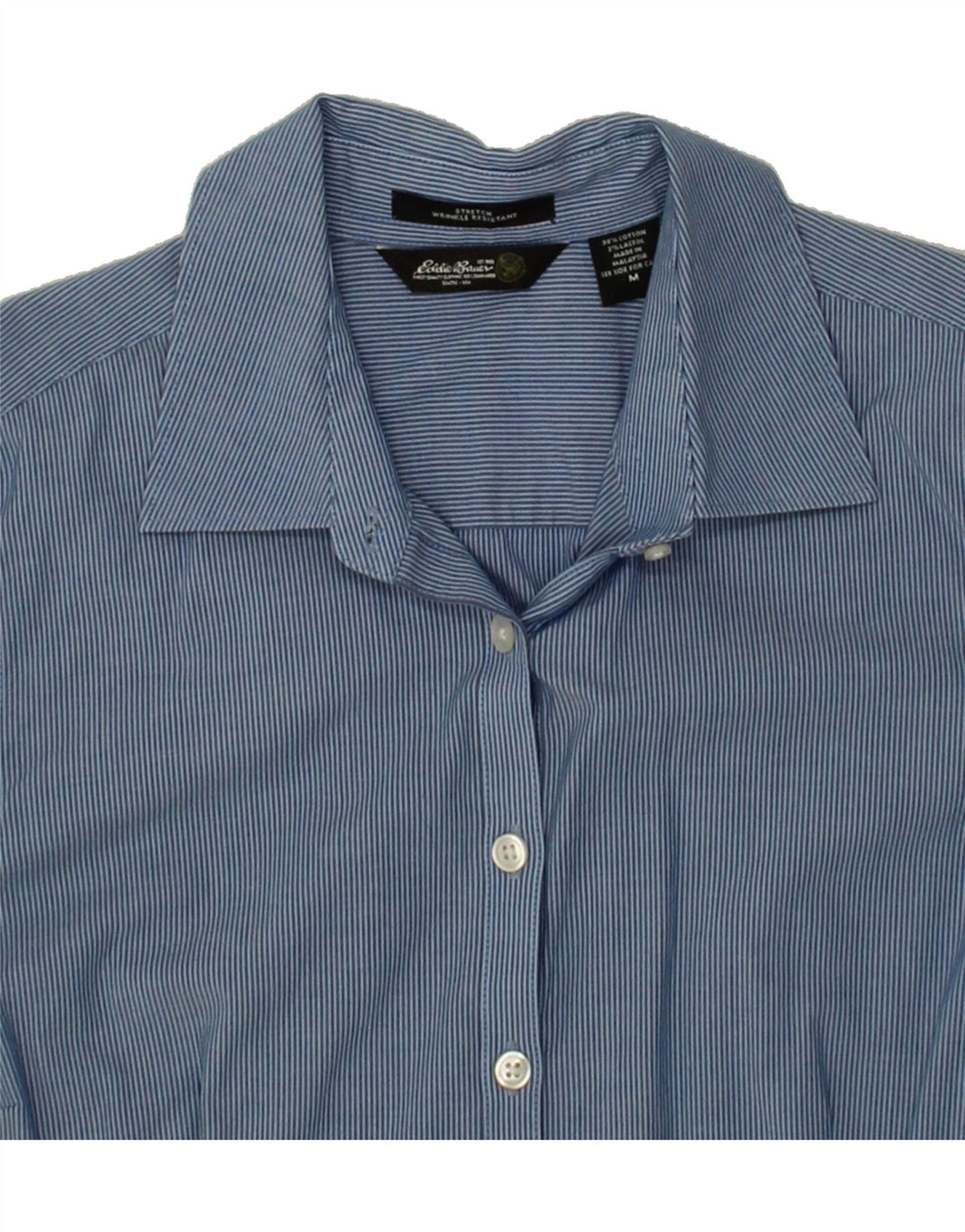 EDDIE BAUER Womens Stretch 3/4 Sleeve Shirt UK 14 Medium Blue Striped Vintage Eddie Bauer and Second-Hand Eddie Bauer from Messina Hembry 