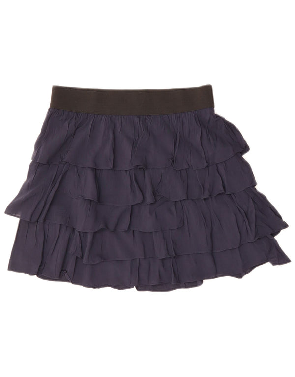 Zara Womens High Waist Tiered Skirt Large W30  Navy Blue Viscose