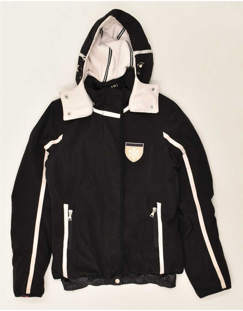 TOMMY HILFIGER Womens Hooded Ski Jacket UK 36 Small Black Colourblock Vintage Tommy Hilfiger and Second-Hand Tommy Hilfiger from Messina Hembry 