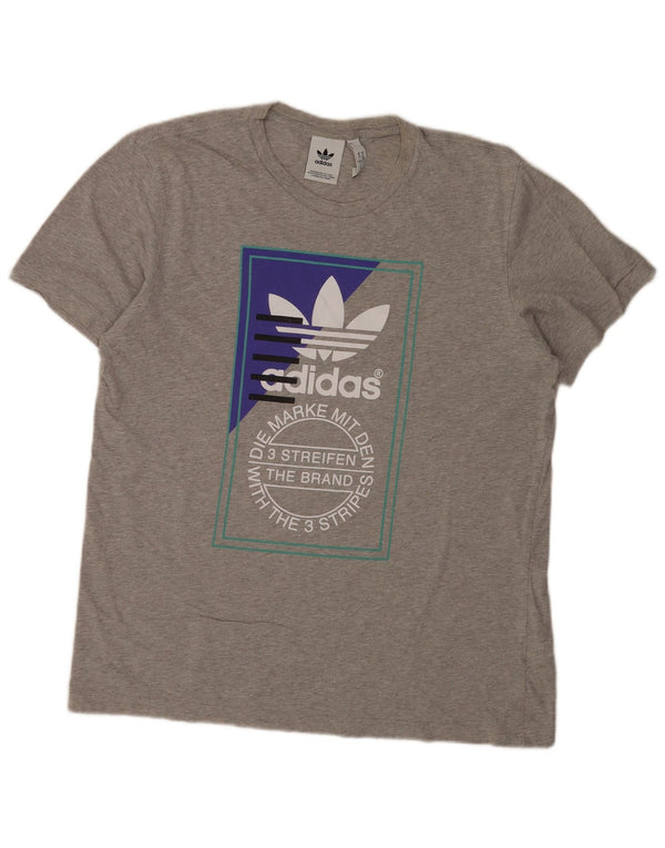 Adidas Mens Graphic T-Shirt Top XL Grey Flecked Cotton