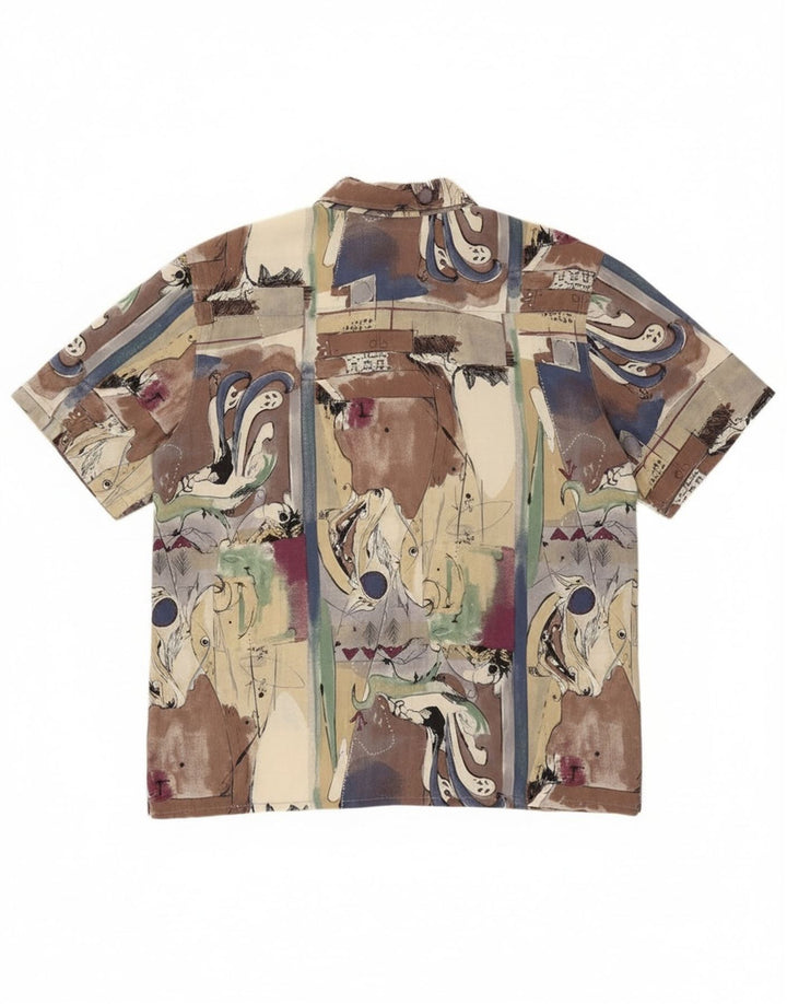 Vintage Womens Abstract Pattern Short Sleeve Shirt Large Multicoloured