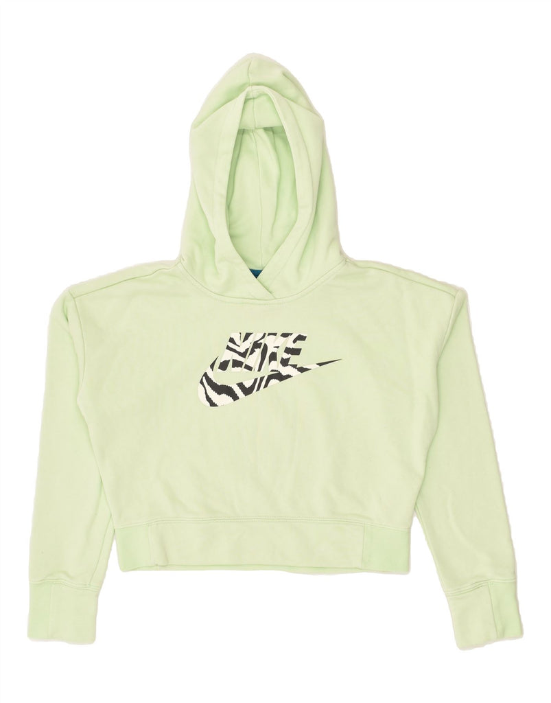 NIKE Girls Crop Graphic Hoodie Jumper 12-13 Years Large Green Cotton | Vintage Nike | Thrift | Second-Hand Nike | Used Clothing | Messina Hembry 