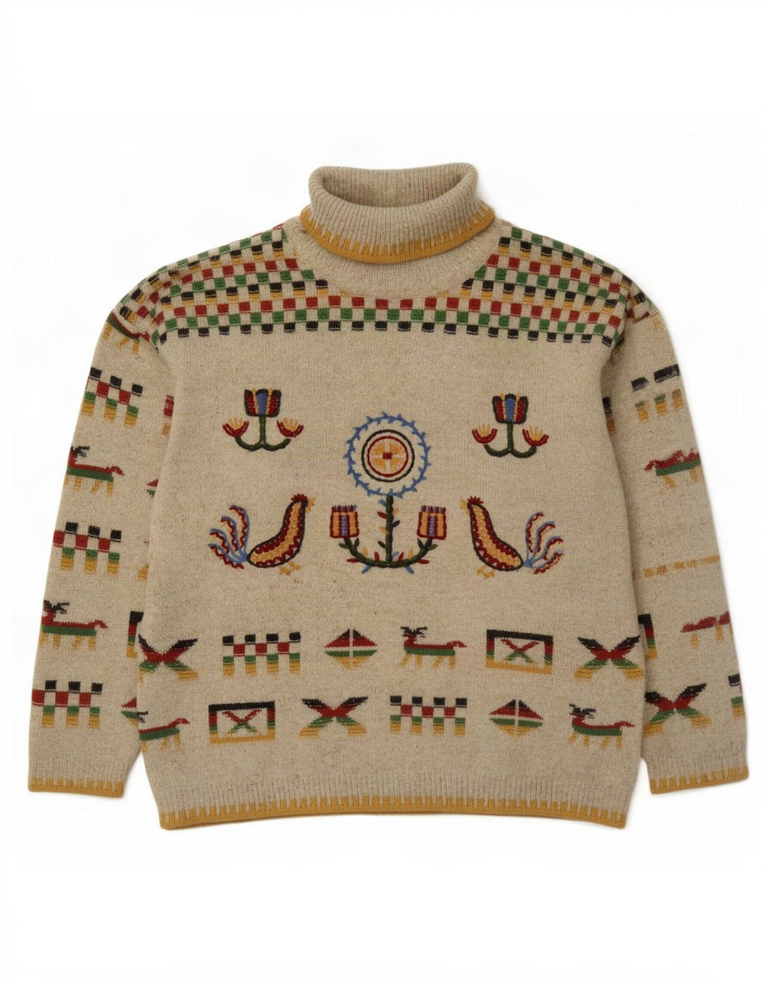 Silvy Womens Roll Neck Jumper Sweater IT 42 Medium Beige Geometric Novelty