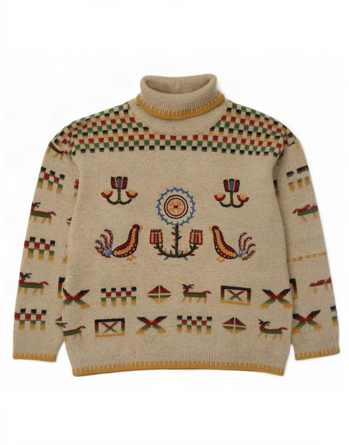 Silvy Womens Roll Neck Jumper Sweater IT 42 Medium Beige Geometric Novelty