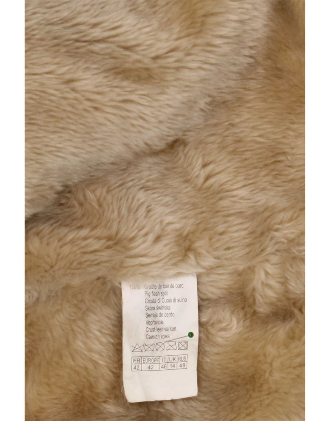 Camaieu Womens Double Breasted Shearling Coat UK 14 Large Beige Leather