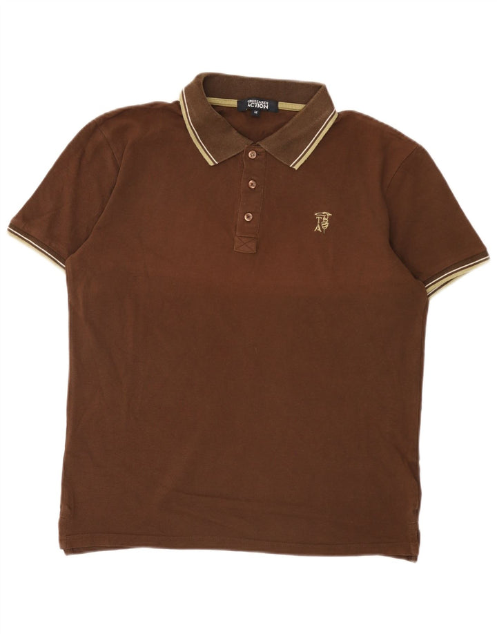 Trussardi Mens Polo Shirt Medium Brown Striped
