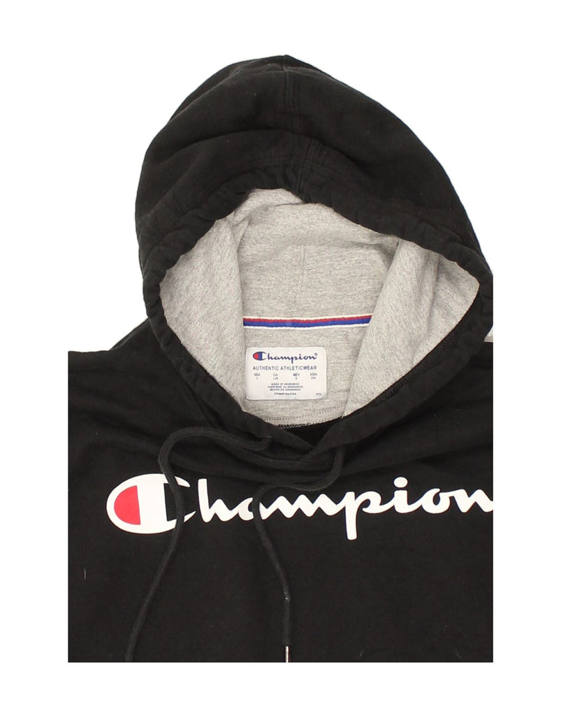 CHAMPION Mens Graphic Hoodie Jumper Large Black Cotton | Vintage Champion | Thrift | Second-Hand Champion | Used Clothing | Messina Hembry 