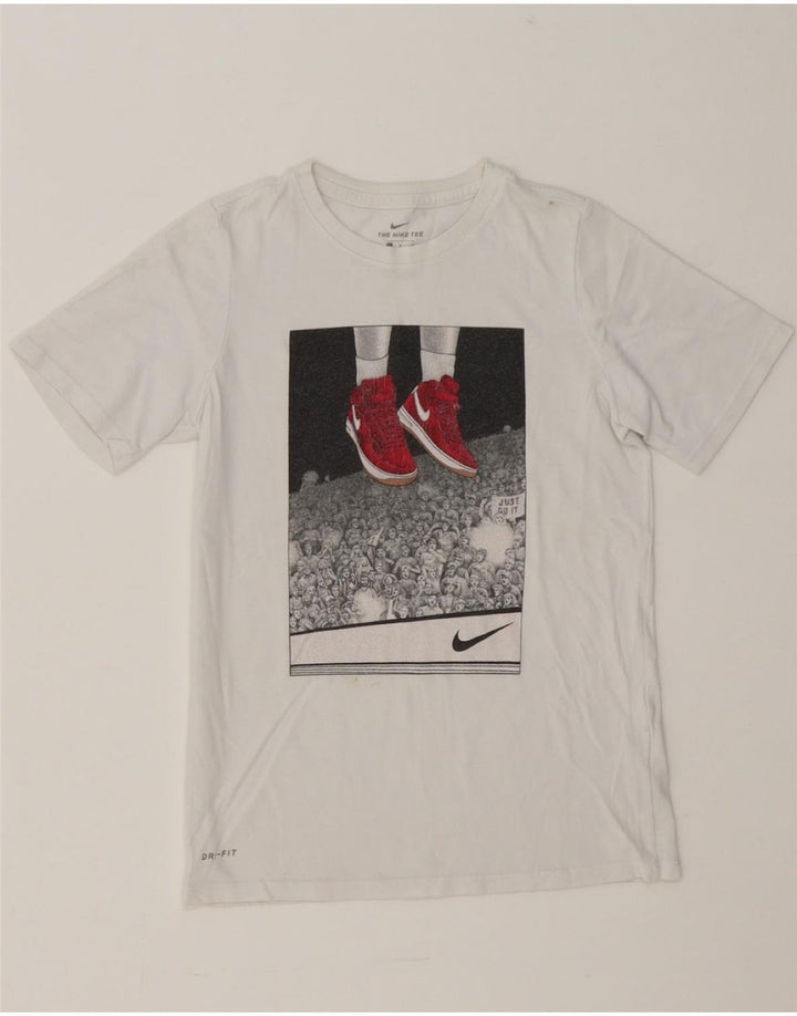 NIKE Boys Dri Fit Graphic T-Shirt Top 10-11 Years Medium White Cotton Vintage Nike and Second-Hand Nike from Messina Hembry 