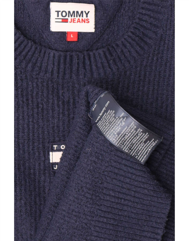 Tommy Hilfiger Mens Crew Neck Jumper Sweater Large Navy Blue Polyester