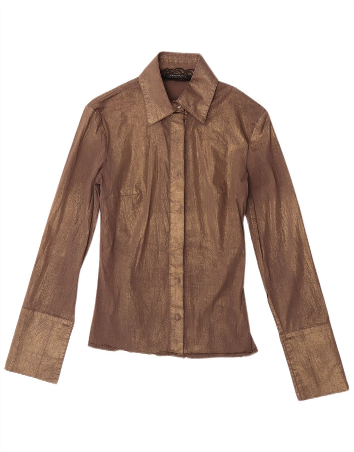 Patrizia Pepe Womens Formal Shirt IT 40 Small Brown Cotton