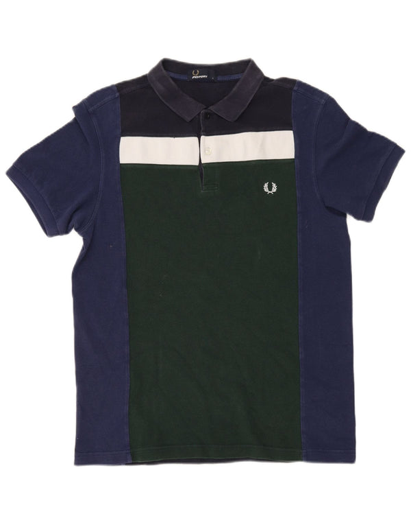 Fred Perry Mens Polo Shirt Large Navy Blue Colourblock Cotton