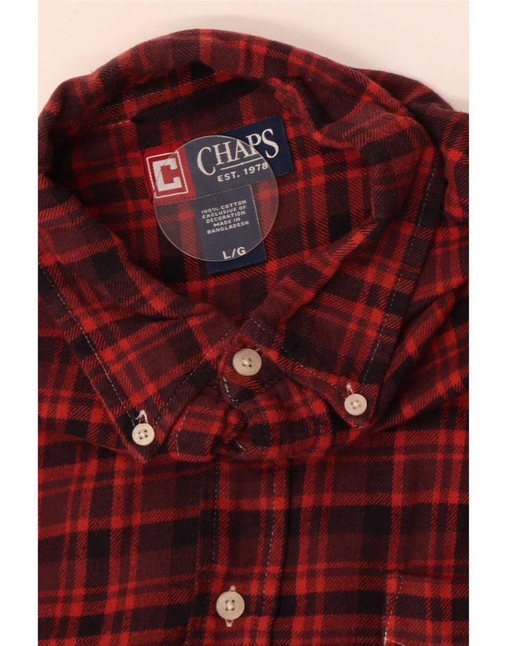 Chaps Mens Flannel Shirt Large Burgundy Check Cotton