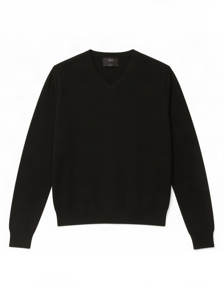 Marks & Spencer Mens V-Neck Jumper Sweater Large Black Acrylic