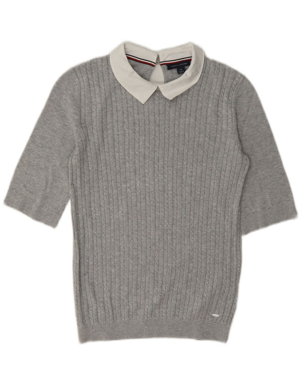 Tommy Hilfiger Womens Polo Neck Jumper Sweater UK 10 Small Grey