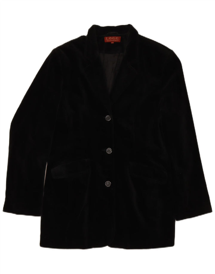 L.O.G.G Womens 3 Button Velvet Blazer Jacket IT 44 Medium Black Cotton