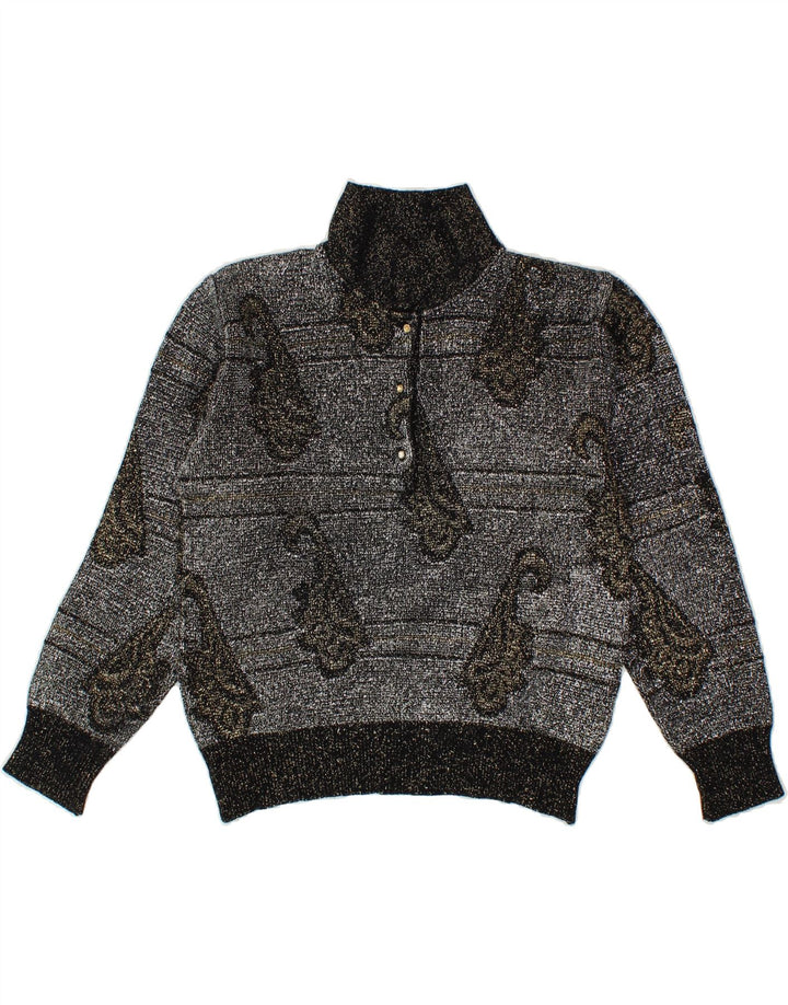 DIANA BENTALLS Womens Graphic Turtle Neck Jumper Sweater UK 14 Medium Grey Vintage Diana Bentalls and Second-Hand Diana Bentalls from Messina Hembry 