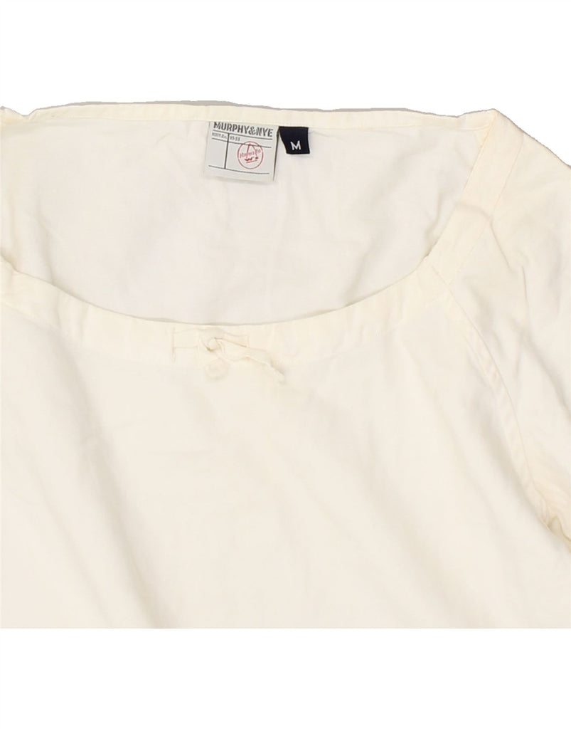 MURPHY & NYE Womens 3/4 Sleeve Blouse Top UK 14 Medium White Cotton Vintage Murphy & Nye and Second-Hand Murphy & Nye from Messina Hembry 