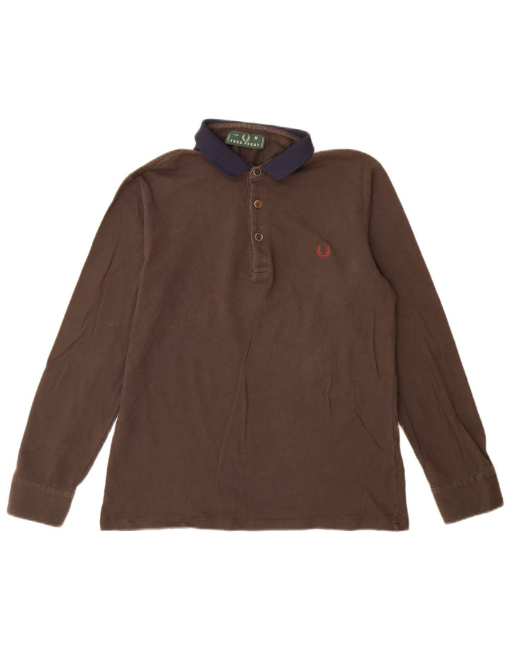 Fred Perry Mens Long Sleeve Rugby Polo Shirt Medium Brown Cotton