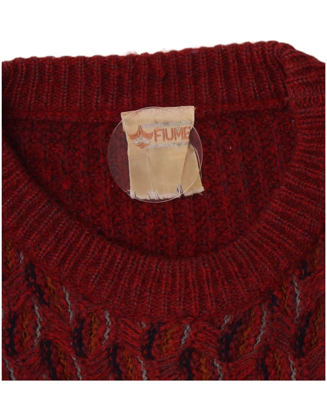 Fiume Mens Crew Neck Jumper Sweater IT 46 Small Maroon Geometric Acrylic