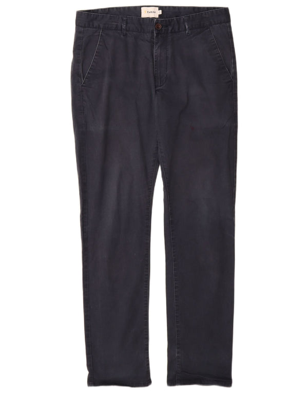 Farah Mens Slim Chino Trousers W32 L32 Navy Blue Cotton