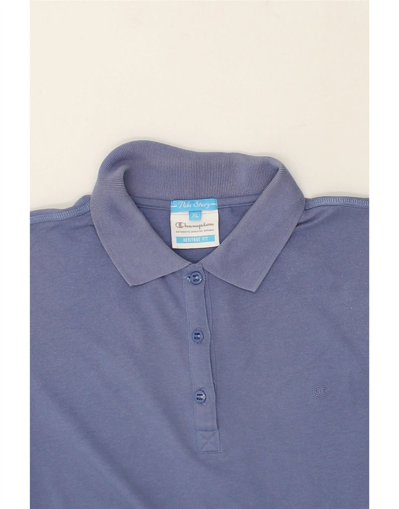 CHAMPION Womens Heritage Fit Polo Shirt UK 18 XL Blue Cotton | Vintage Champion | Thrift | Second-Hand Champion | Used Clothing | Messina Hembry 